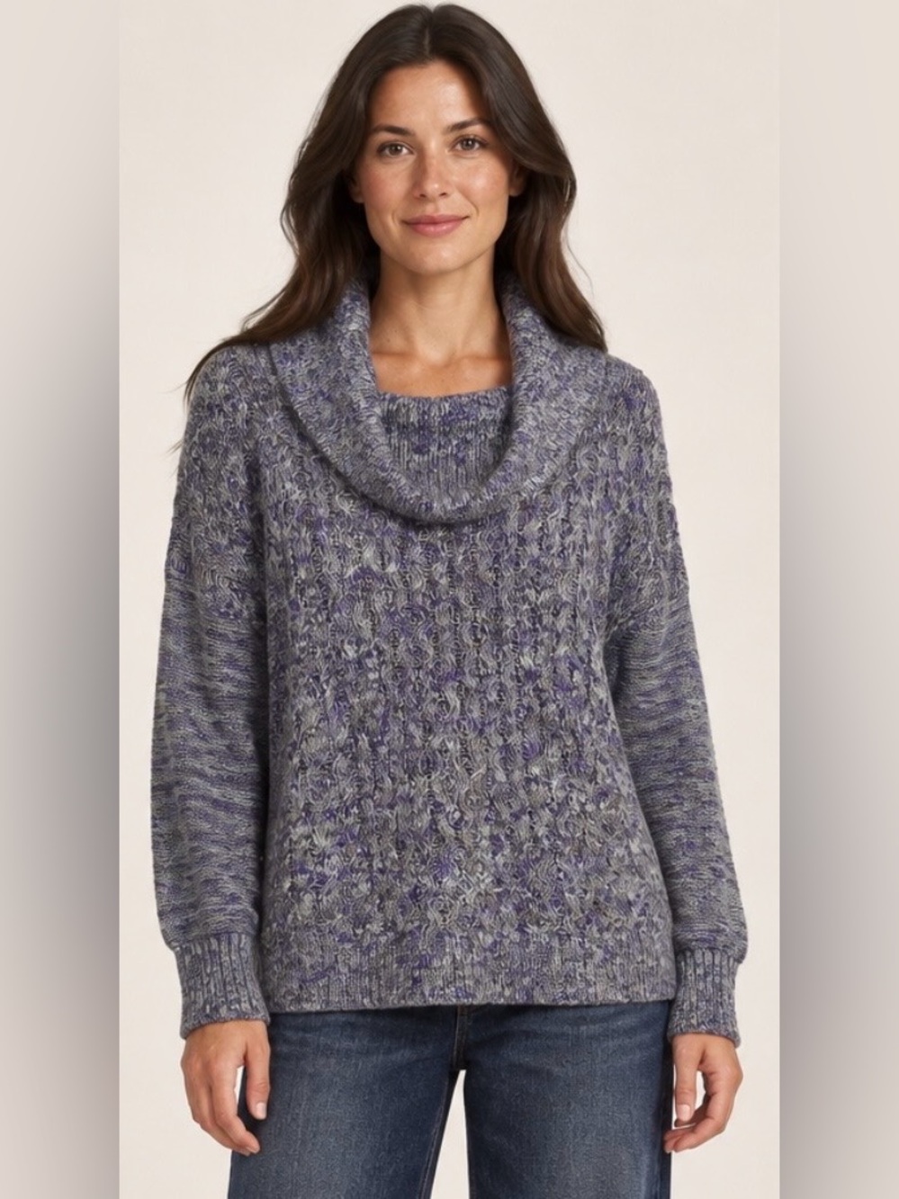 American Eagle Outfitters Marled Cowl Neck Sweater Purple Grey